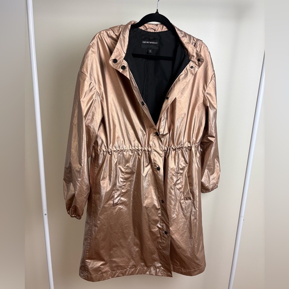 Emporio Armani metallic rose gold hooded trench coat / raincoat - Picture 2 of 9